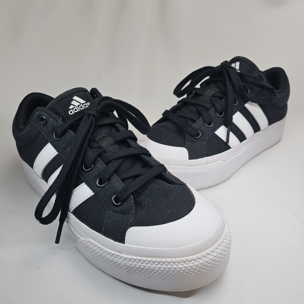 Adidas Bravada 2.0 Platform Sneakers Black White Canvas Shoes Womens 8 Skate